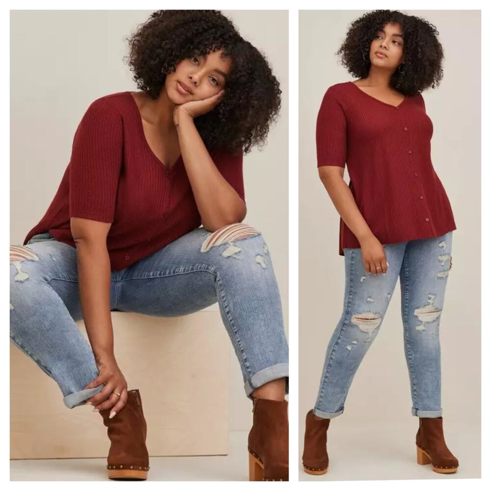 Torrid Favorite Tunic Waffle V Neck Faux Button Front Hi Lo Tee size 5 Henley